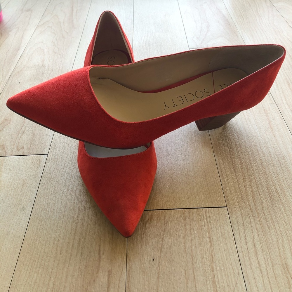 NWOB Sole Society Suede Red Andorra Block Heels - Picture 2 of 8